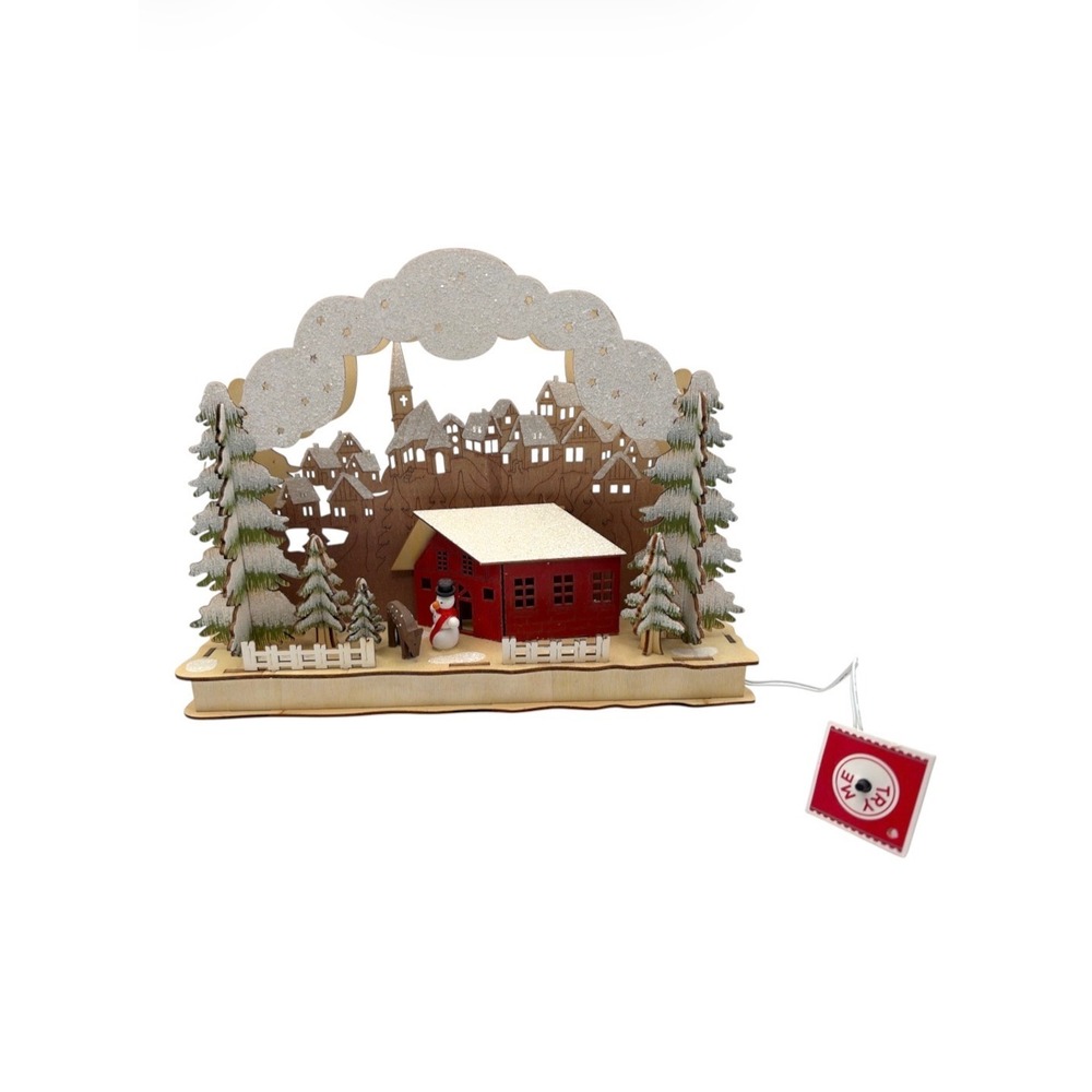 Light Up Wooden Nordic Style Christmas Village Arch Music Box Snowman Deer - Picture 3 of 14